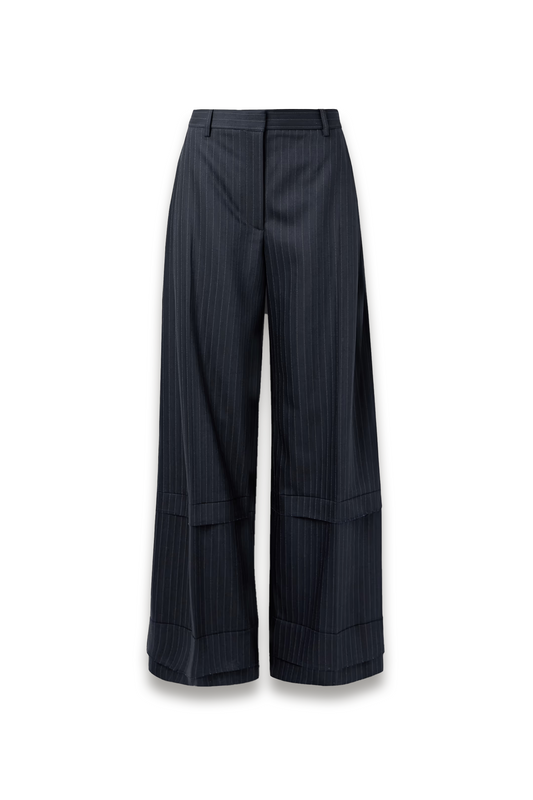 Linden Tiered Pinstriped Herringbone Twill Wide-leg Pants