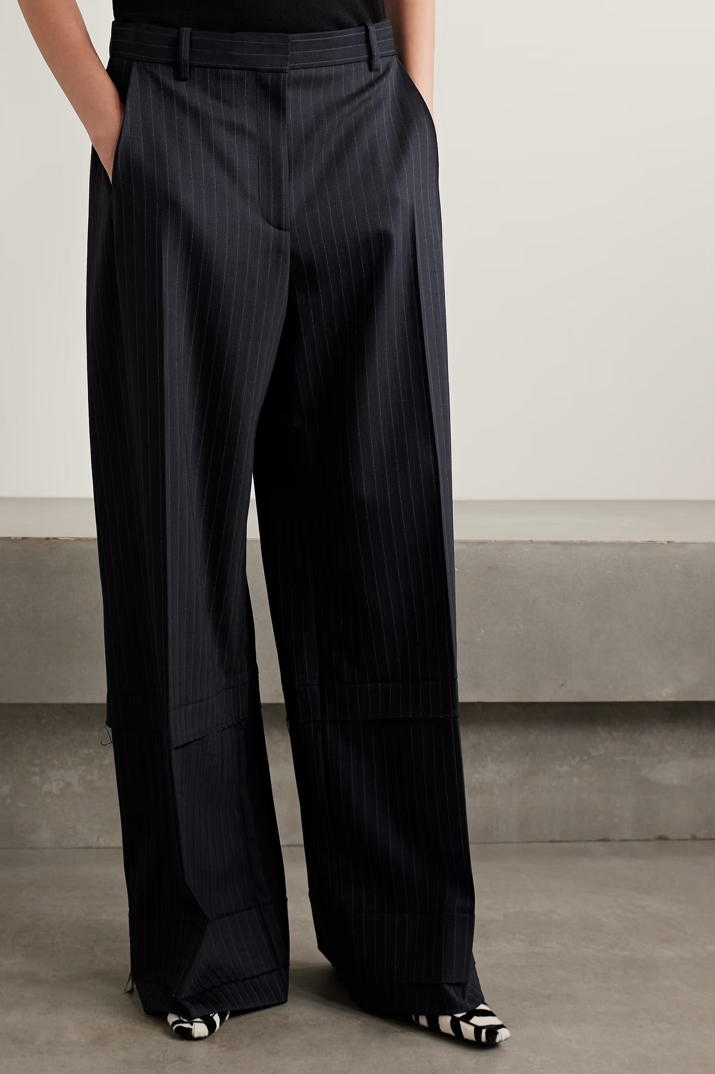 Linden Tiered Pinstriped Herringbone Twill Wide-leg Pants