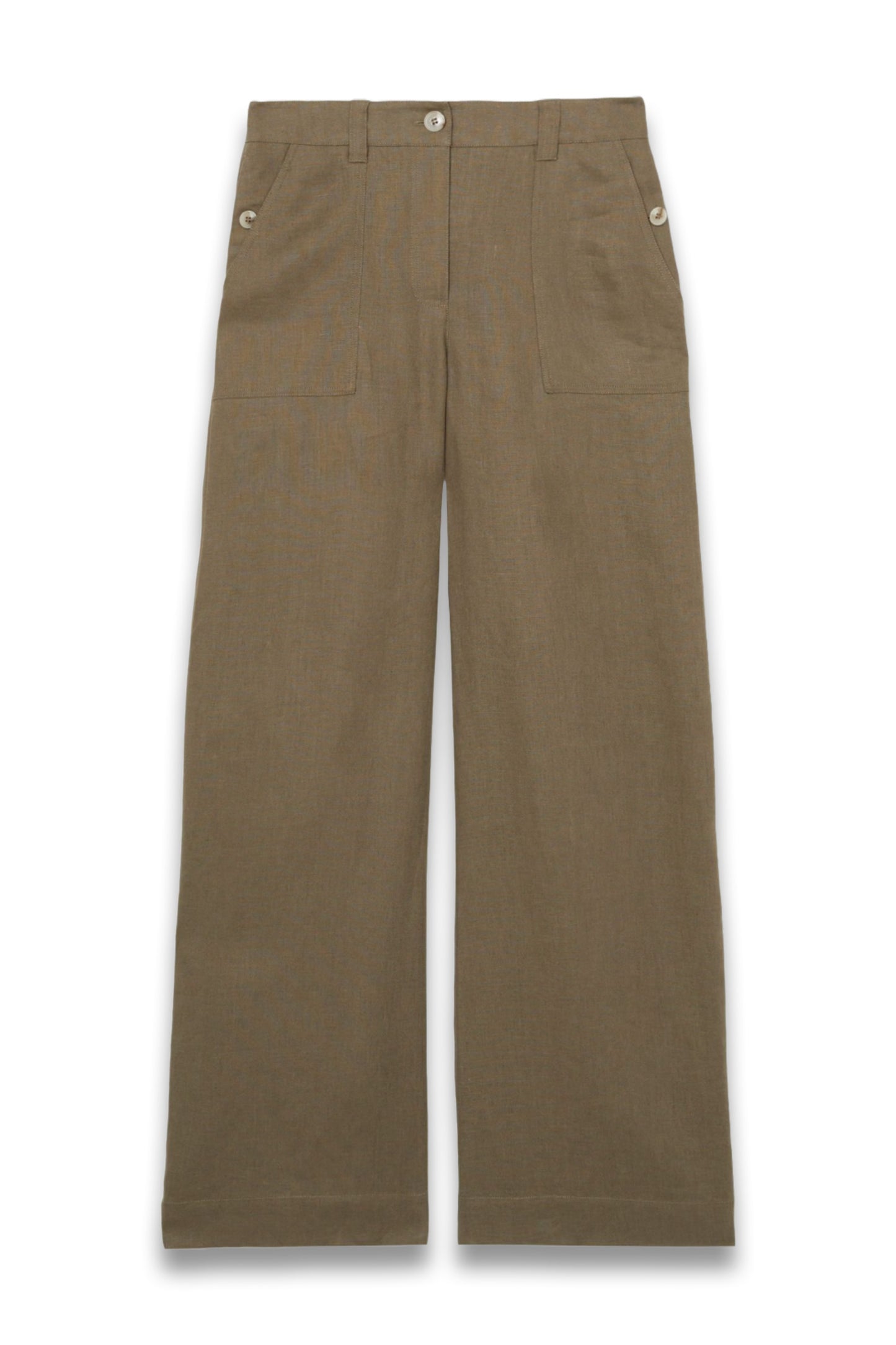 Ashby Linen-Cotton Wide-Leg Trousers in Khaki