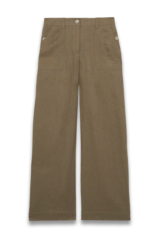 Ashby Linen-Cotton Wide-Leg Trousers in Khaki