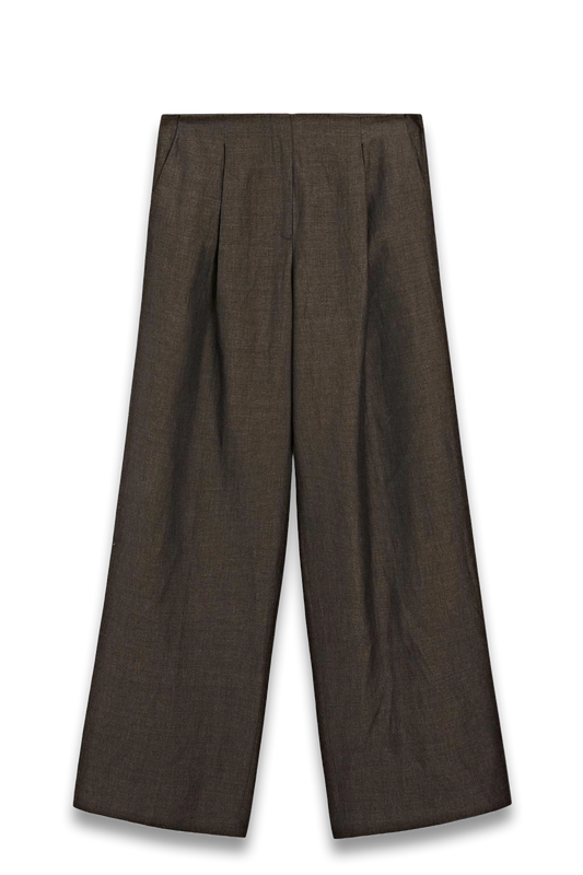 Flowing Linen Blend Trousers With Pleats