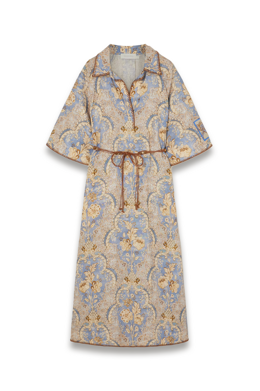 Daylight Belted Printed Linen Midi Dress