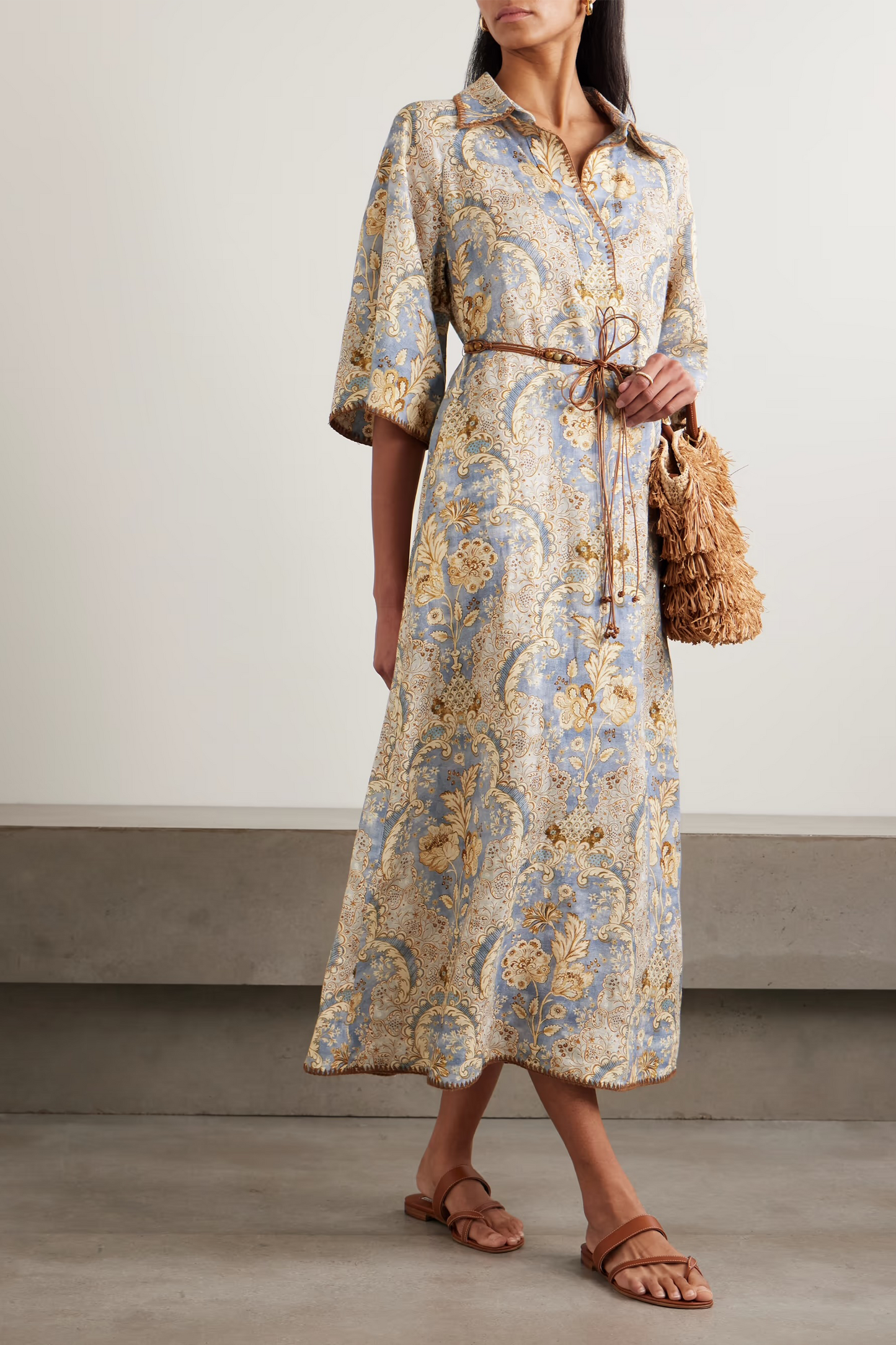 Daylight Belted Printed Linen Midi Dress