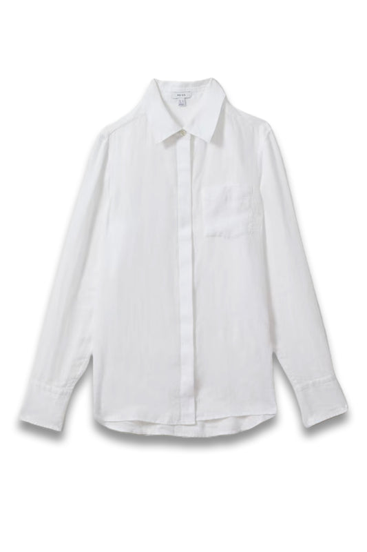 Linen Button-Through Shirt in White