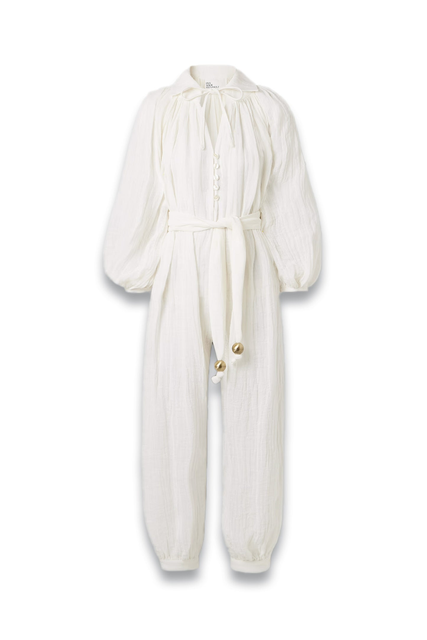 Poet Belted Cropped Linen-Blend Gauze Jumpsuit