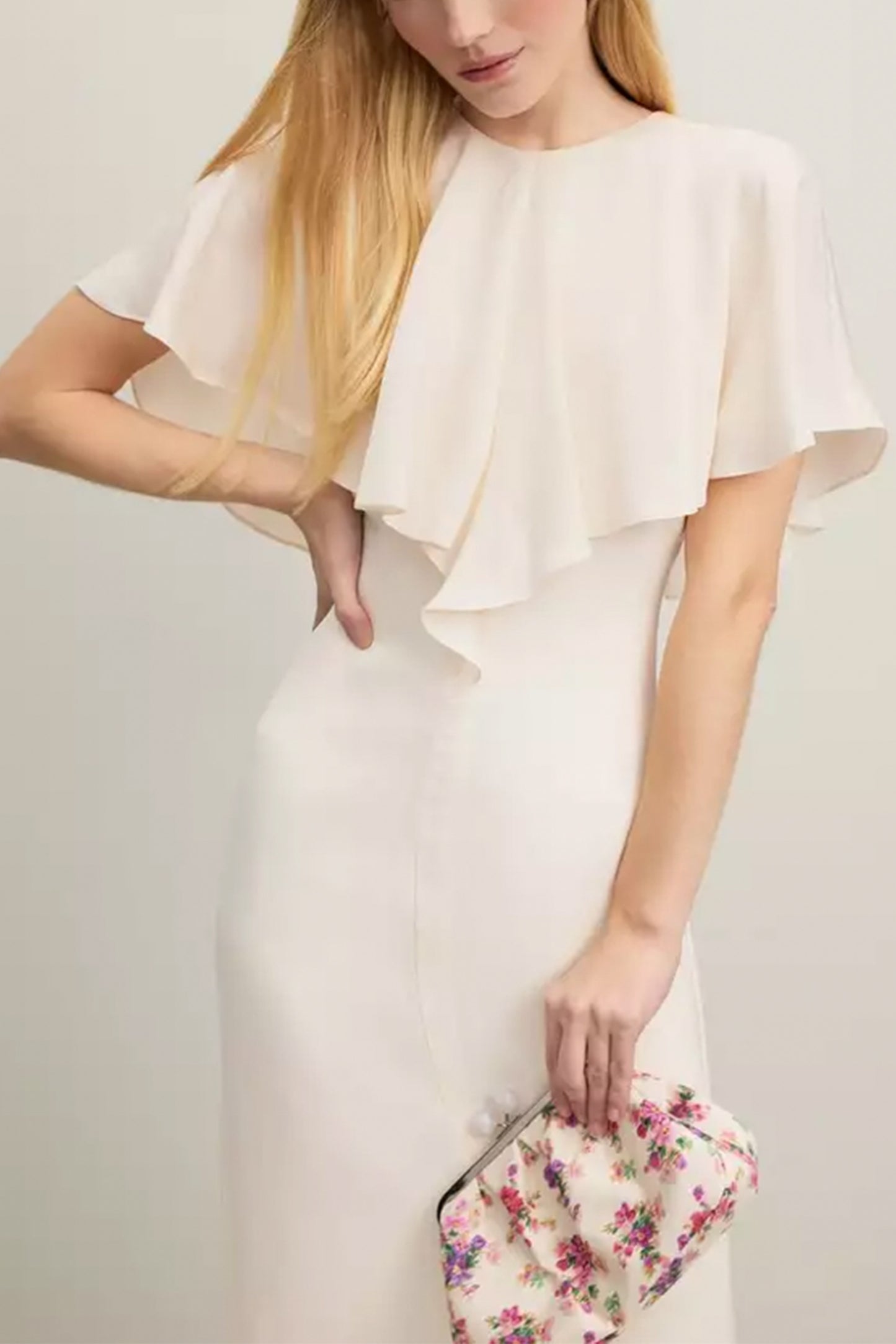 Sadie Cream Cape-Detail Dress