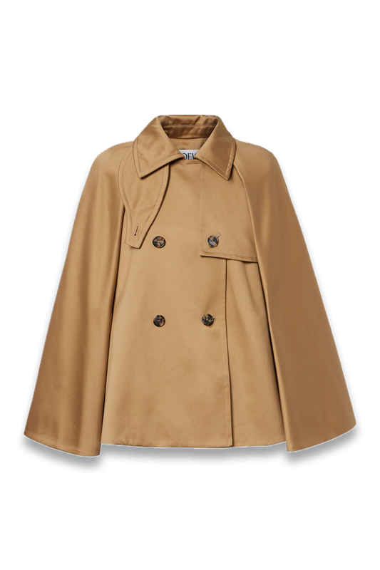 Caped Double-Breasted Cotton Gabardine Jacket