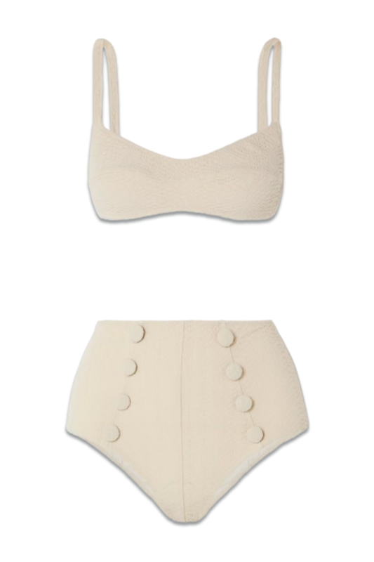 Button-Embellished Seersucker Bikini