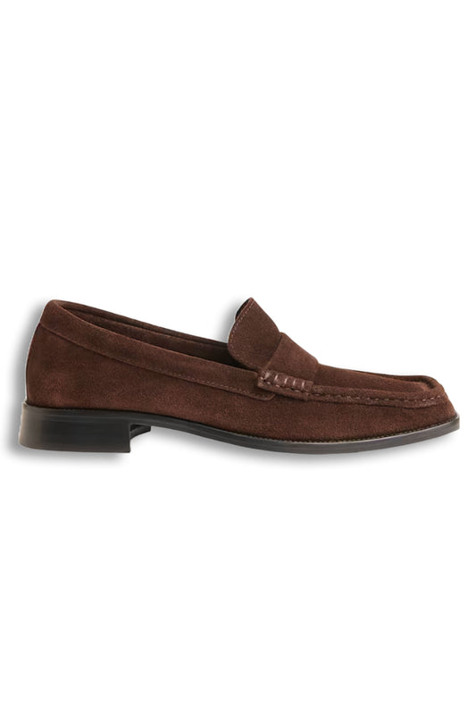 Chocolate Mora Suede Square Toe Loafer
