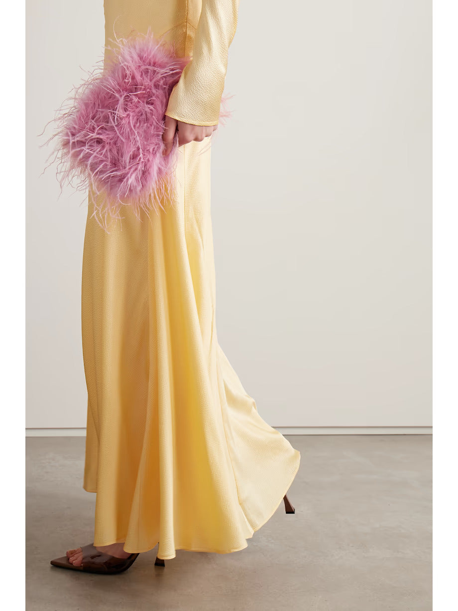 Zahara feather-embellished satin clutch