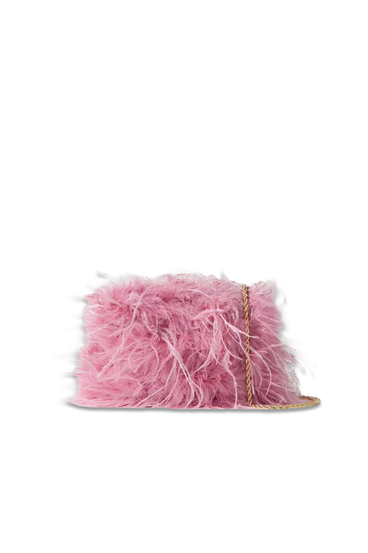 Zahara feather-embellished satin clutch