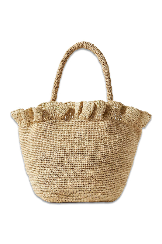 Cyrus Ruffled Raffia Tote