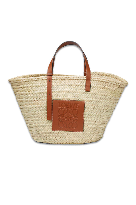 Large Basket Bag In Palm Leaf And Calfskin