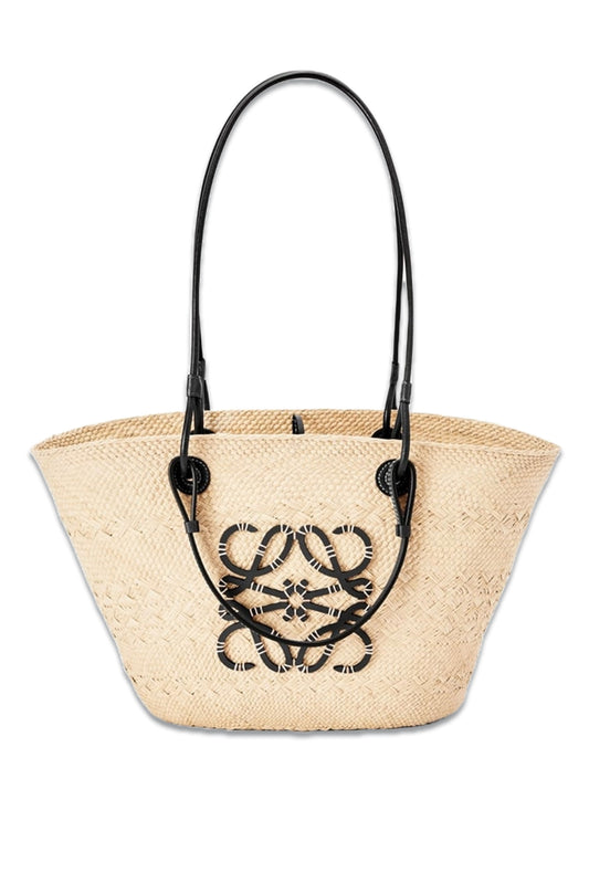 Black Leather Detail Logo Basket Bag