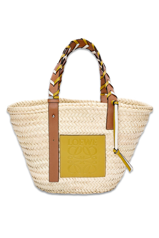 Basket Bag in Palm Leaf With a Braided Handle in Calfskin