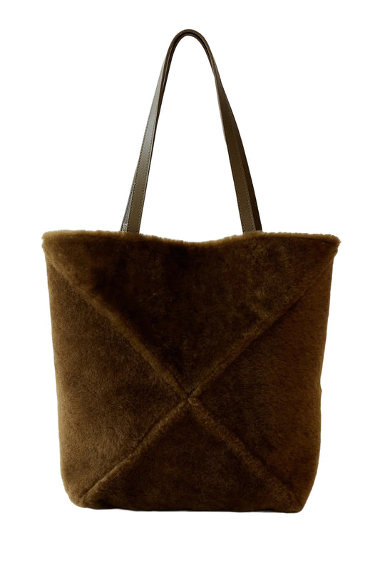 Puzzle Fold Medium Shearling Tote Bag