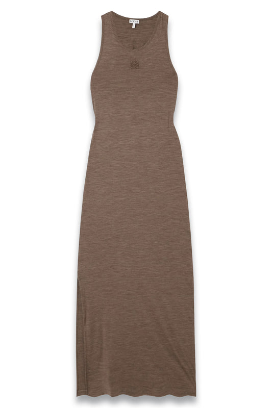 Anagram Embroidered Twist-back Wool-blend Jersey Maxi Dress