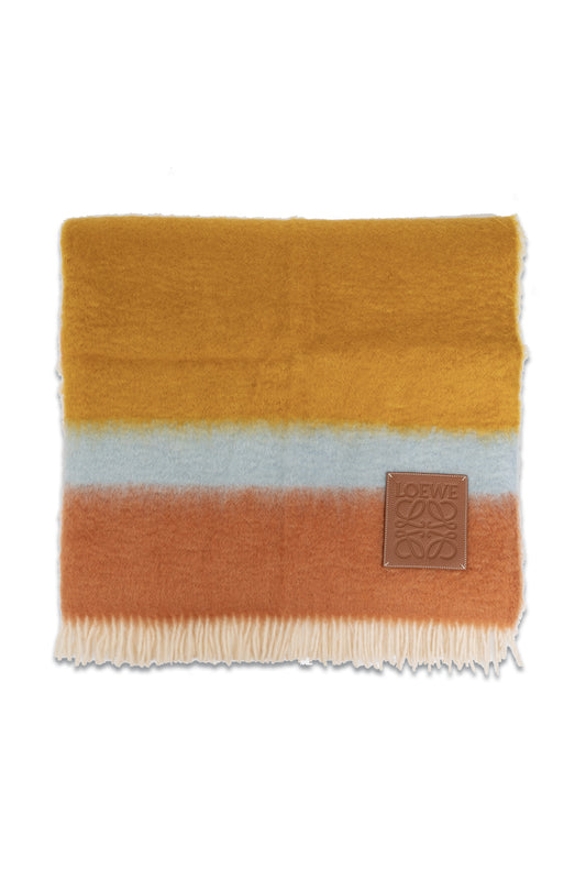 Appliquéd Fringed Striped Mohair-blend Blanket