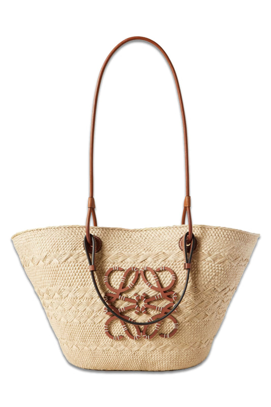 + Paula's Ibiza Medium Leather-Trimmed Woven Raffia Tote