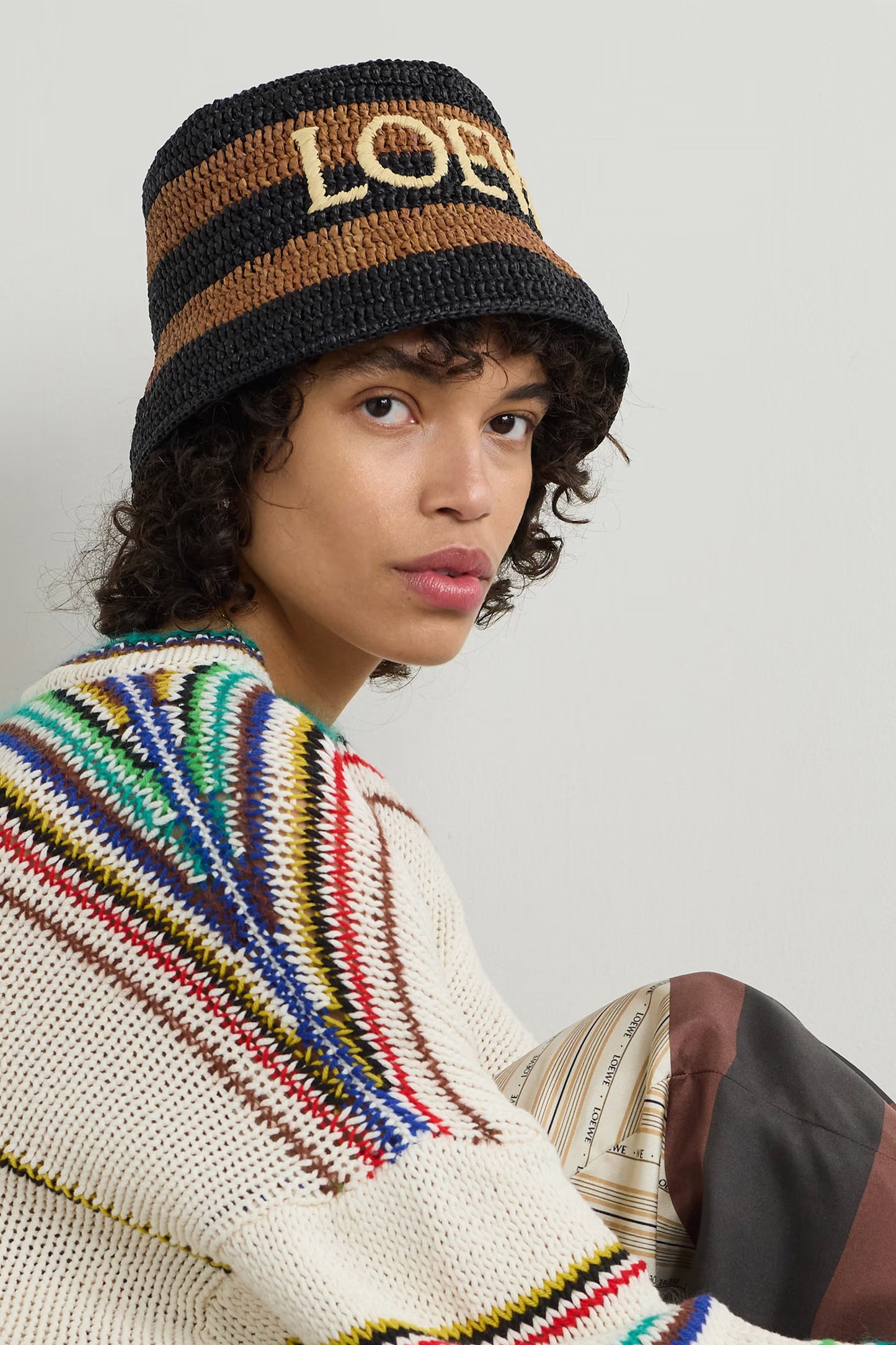 + Paula's Ibiza Logo-embroidered Striped Raffia Bucket Hat