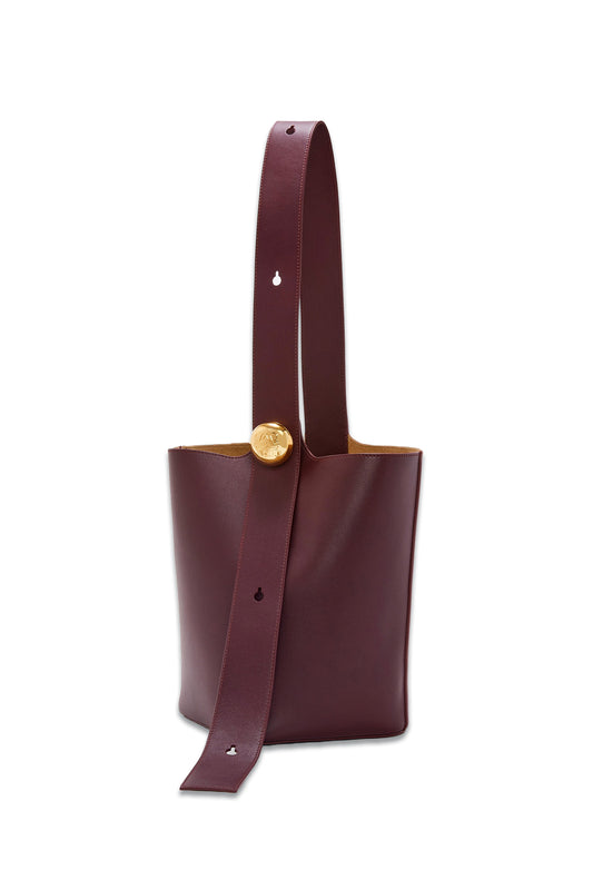 Medium Pebble Bucket Bag In Mellow Calfskin, Dark Burgundy