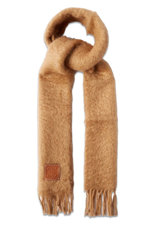 Anagram-patch Fringed Mohair-blend Scarf