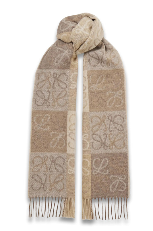 Fringed intarsia wool and cashmere-blend scarf