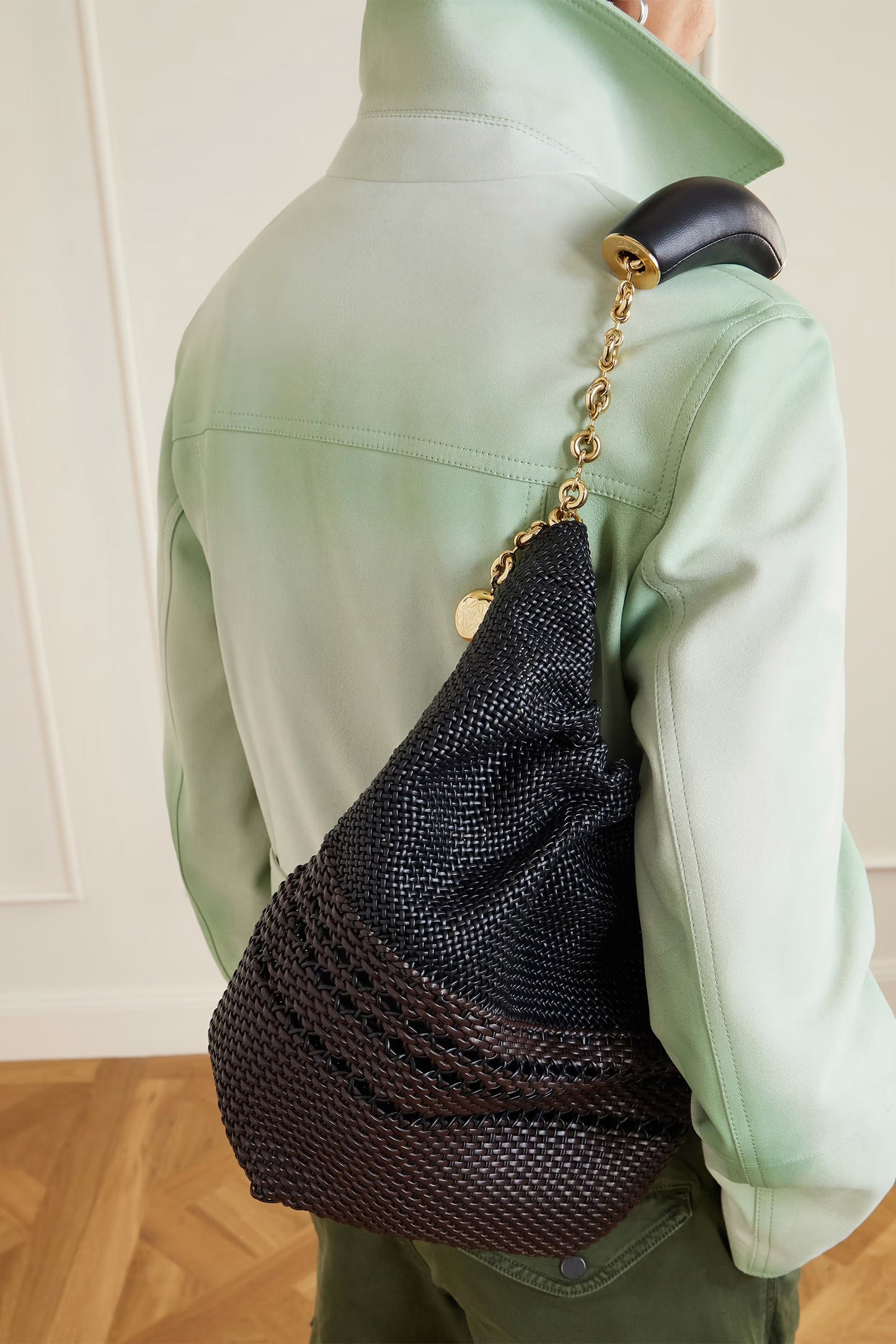 Squeeze Small Woven Two-tone Leather Tote