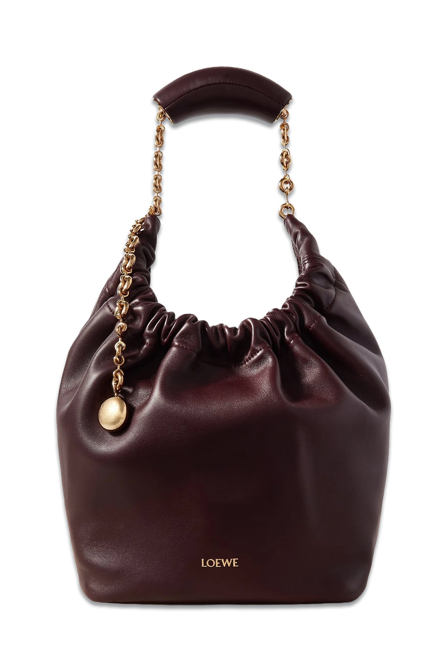 Burgundy Squeeze Small Chain-embellished Gathered Leather Tote