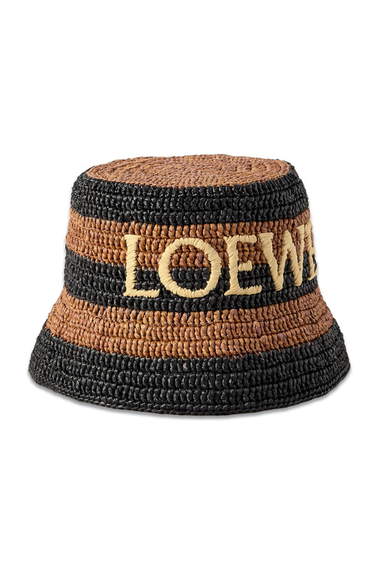 + Paula's Ibiza Logo-embroidered Striped Raffia Bucket Hat