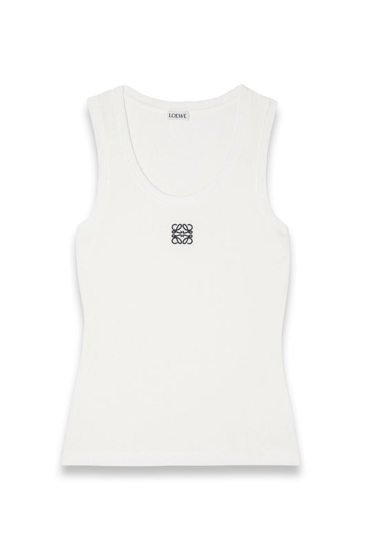 Embroidered Ribbed Stretch-cotton Tank