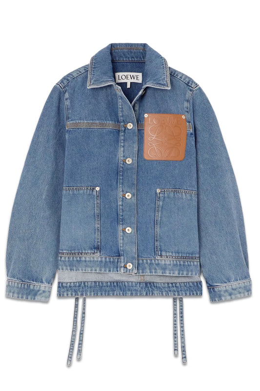 Leather-trimmed Denim Jacket