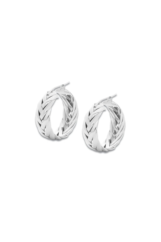 Braided Hoop Earrings In Sterling Silver