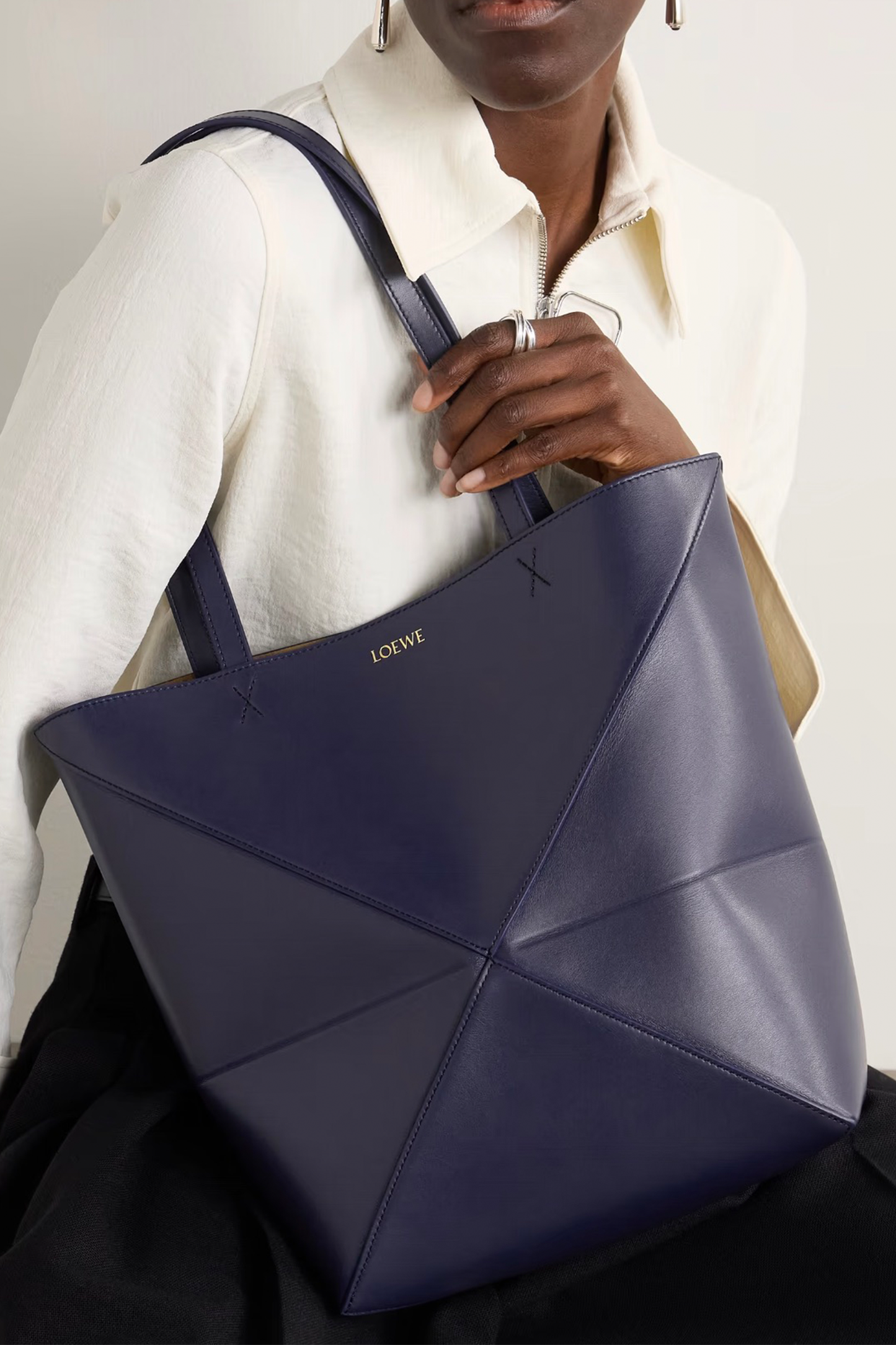 Puzzle Fold Convertible Medium Leather Tote