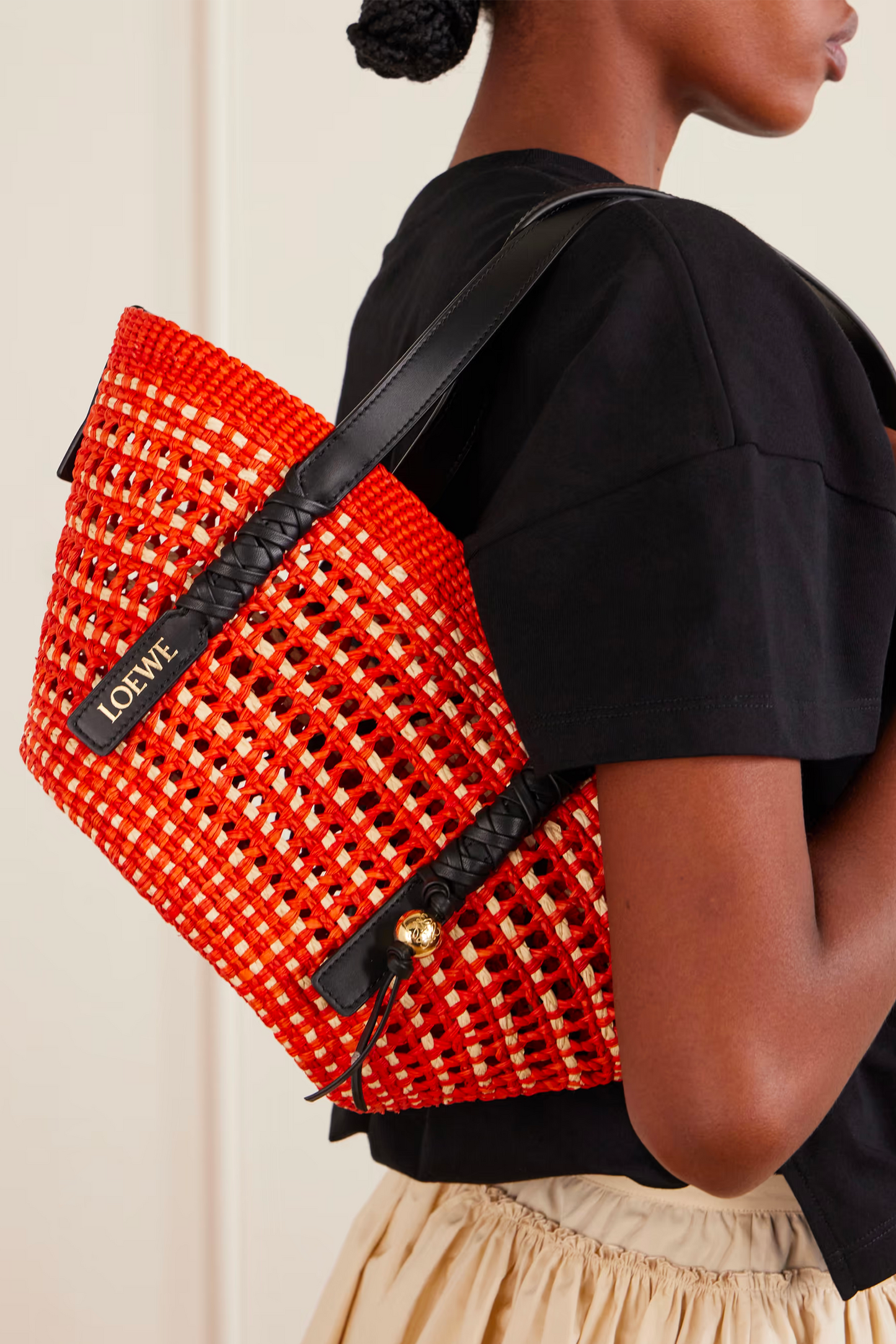 + Paula's Ibiza Braid Basket Small Leather-trimmed Raffia Shoulder Bag