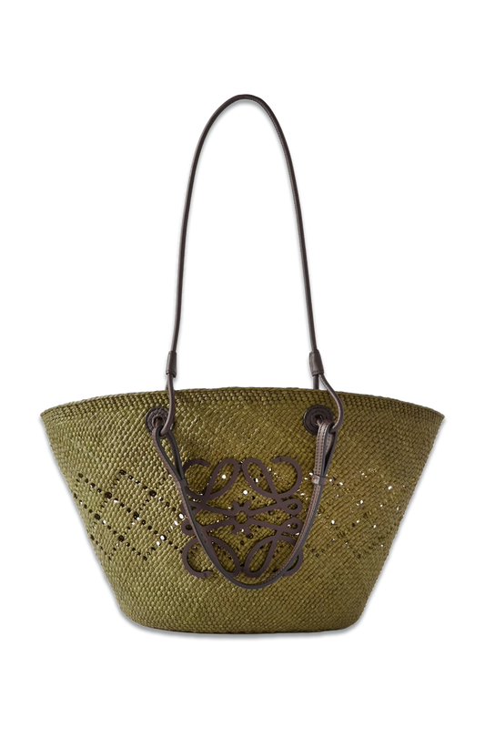 + Paula's Ibiza Anagram Medium Appliquéd Leather-Trimmed Perforated Raffia Tote