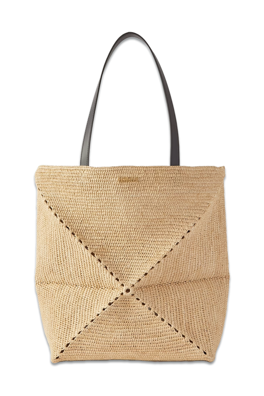 + Paula's Ibiza Puzzle Fold Large Leather-Trimmed Raffia Tote