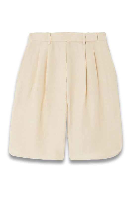 Pleated Linen Straight-Leg Shorts