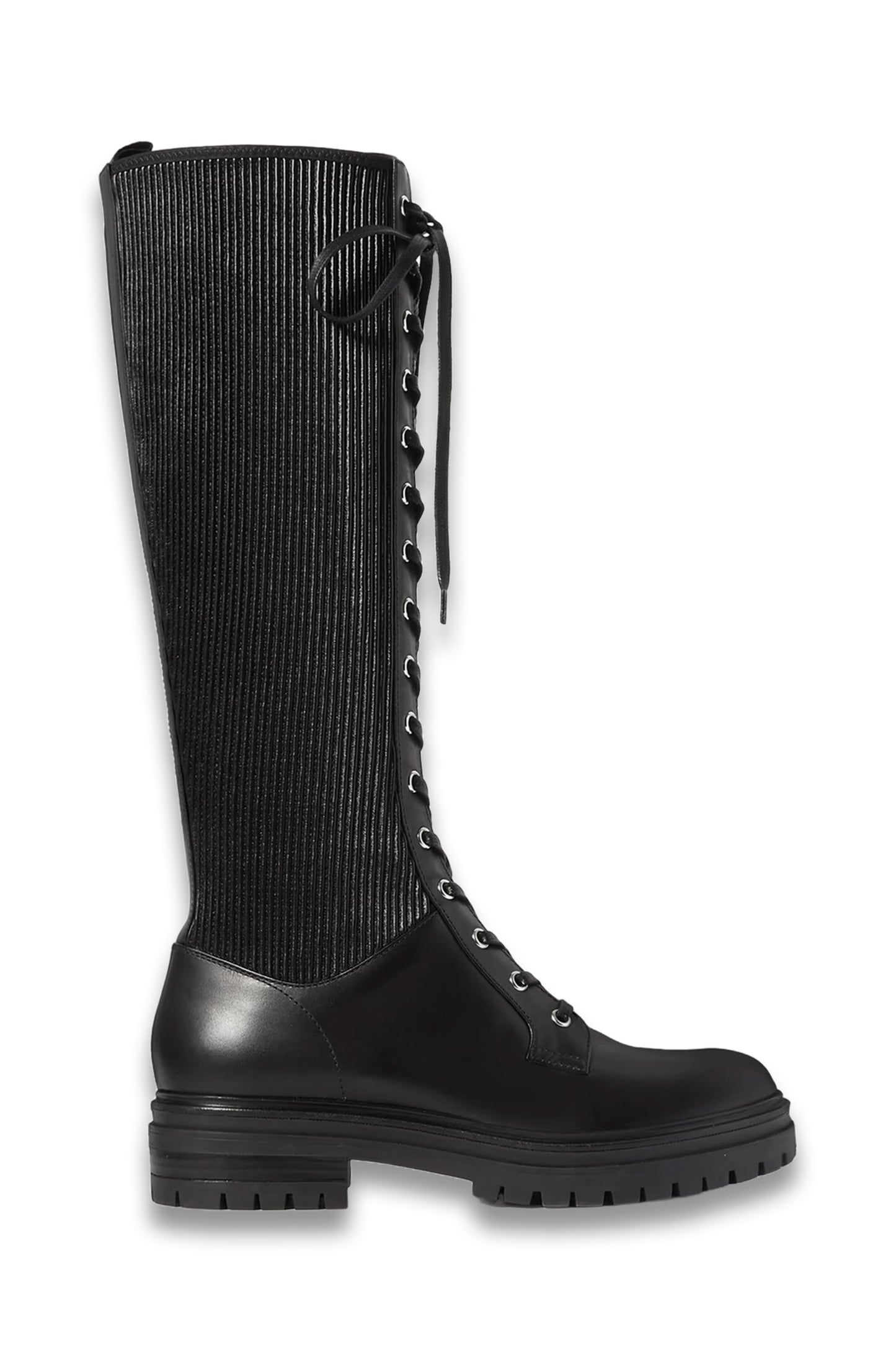 Lace-up leather knee boots