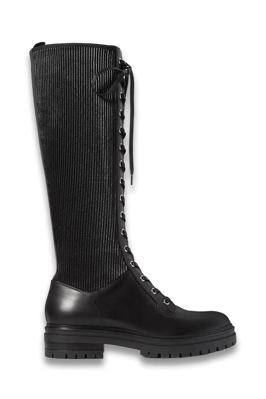 Lace-up leather knee boots