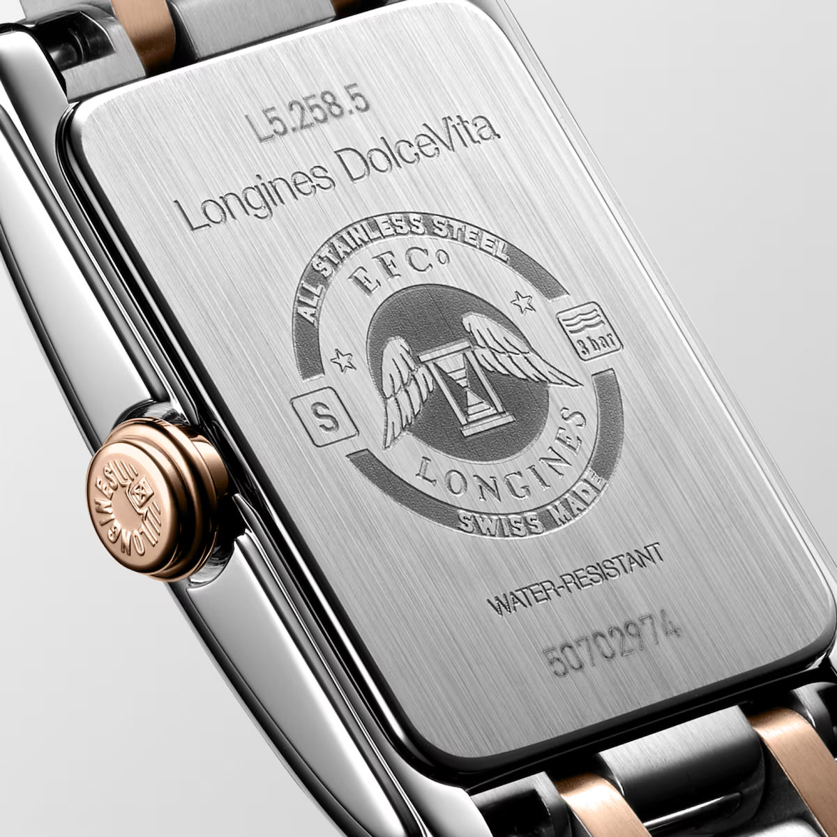 Quartz Watch, Stainless Steel with 18 Karat Pink Gold Crown