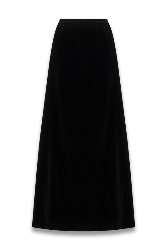 Long flared Skirt Black Cotton Velvet