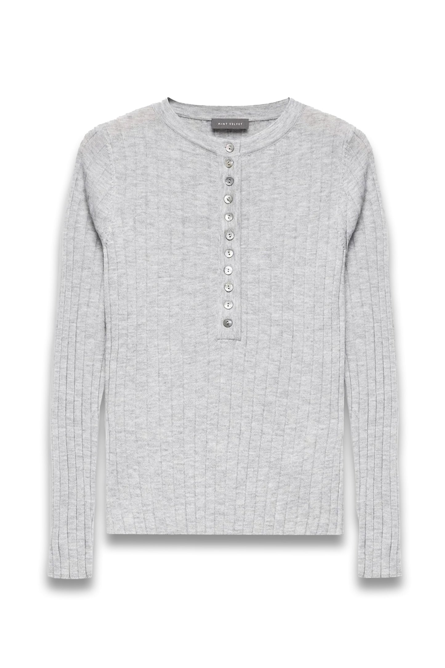 Grey Ribbed Henley Knit Top