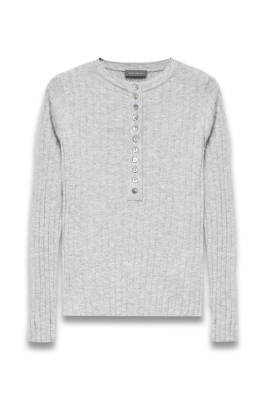 Grey Ribbed Henley Knit Top