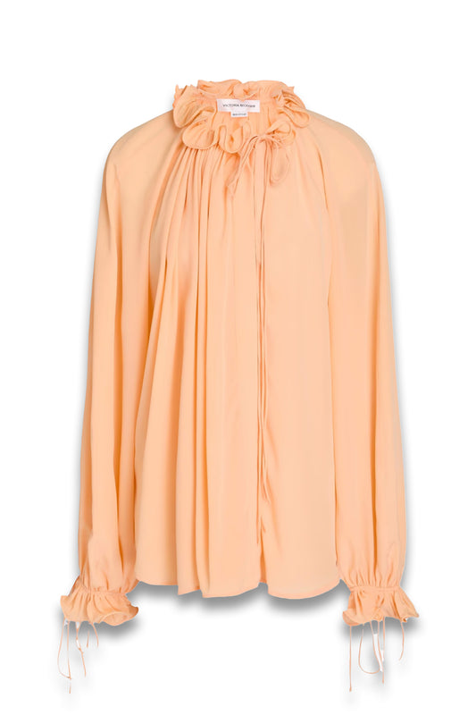 Ruffled silk crepe de chine blouse