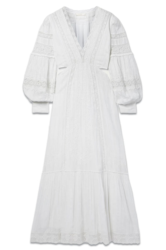 Aneesha Cutout Embroidered Crochet-trimmed Cotton-voile Maxi Dress