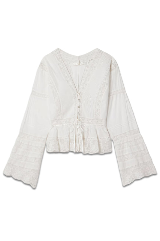 Mindy Lace-Trimmed Pintucked Cotton-Voile Blouse