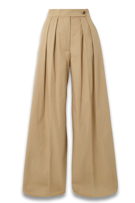 Pleated cotton-twill wide-leg pants