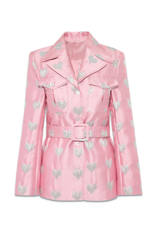 Lucille Pink Heart Print Silk Jacquard