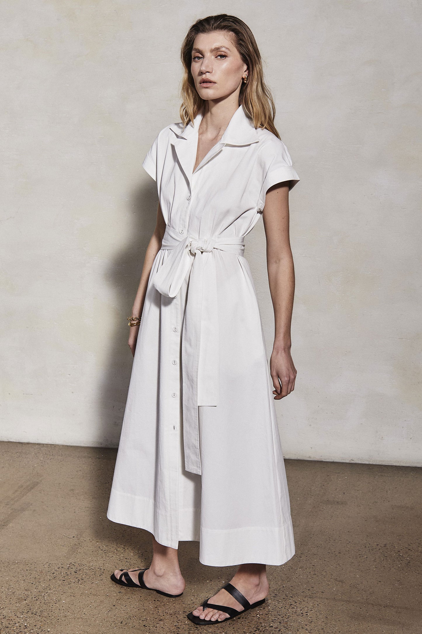 Lucy Shirt Dress With Wide Lapel In White